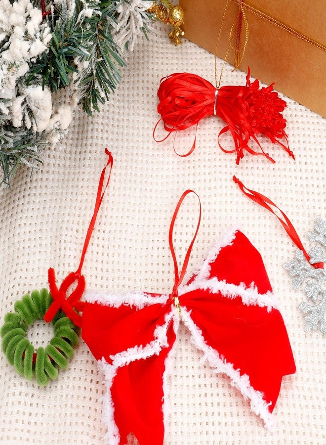 RHOttbiy Christmas Ornament Ribbon Hangers, 100 Pcs Christmas Ornament Hangers String Christmas Tree Lanyard String Red Thin Hand-Tied Ornament Ribbon Loops for Christmas Tree Holiday Party Hanging Decorations - Image 2